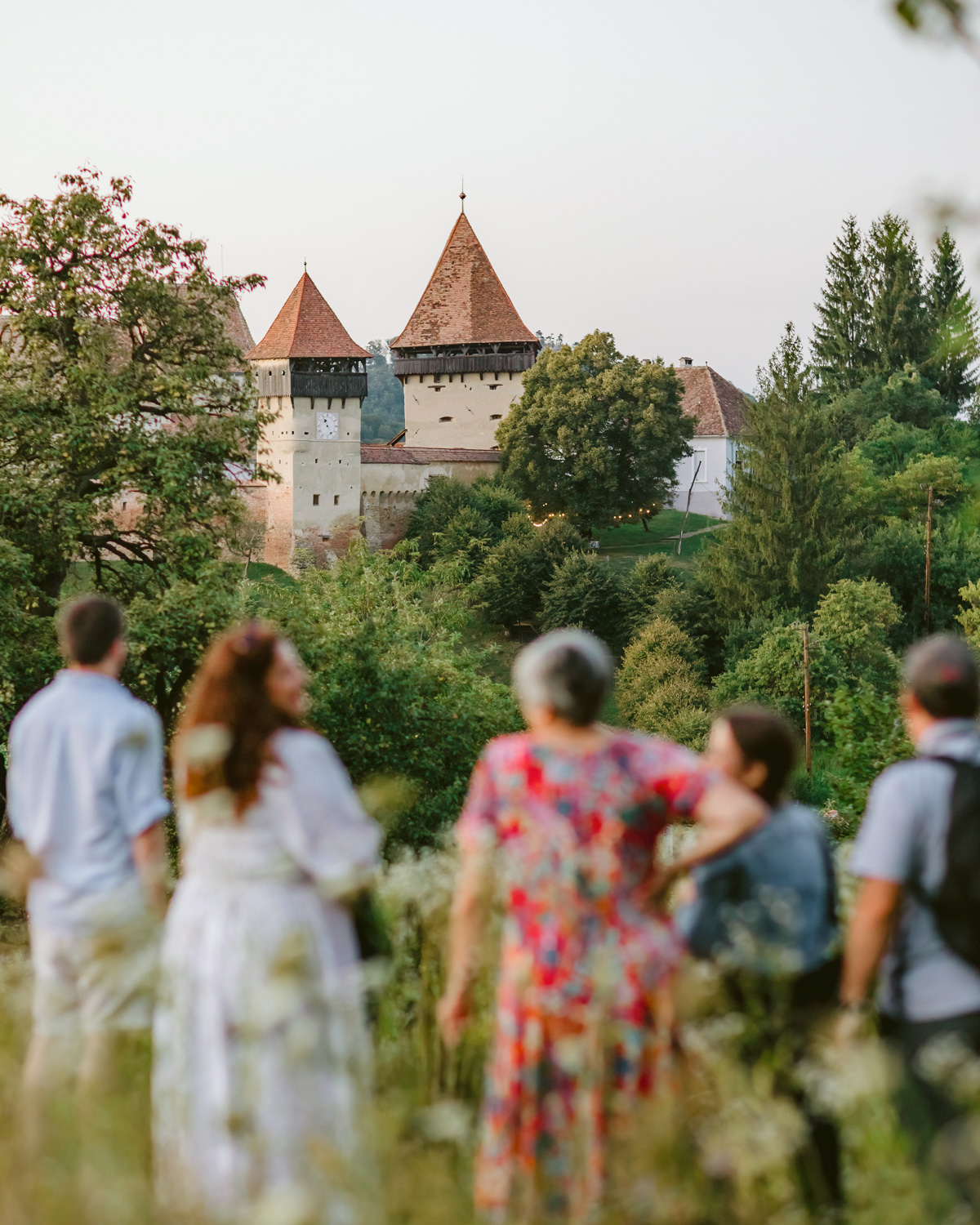 Guests on a hill overlooking Alma Vii, Transylvania