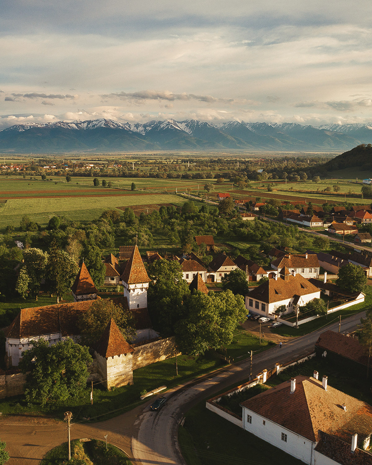 View over Cincșor village and the Transylvanian landscape
