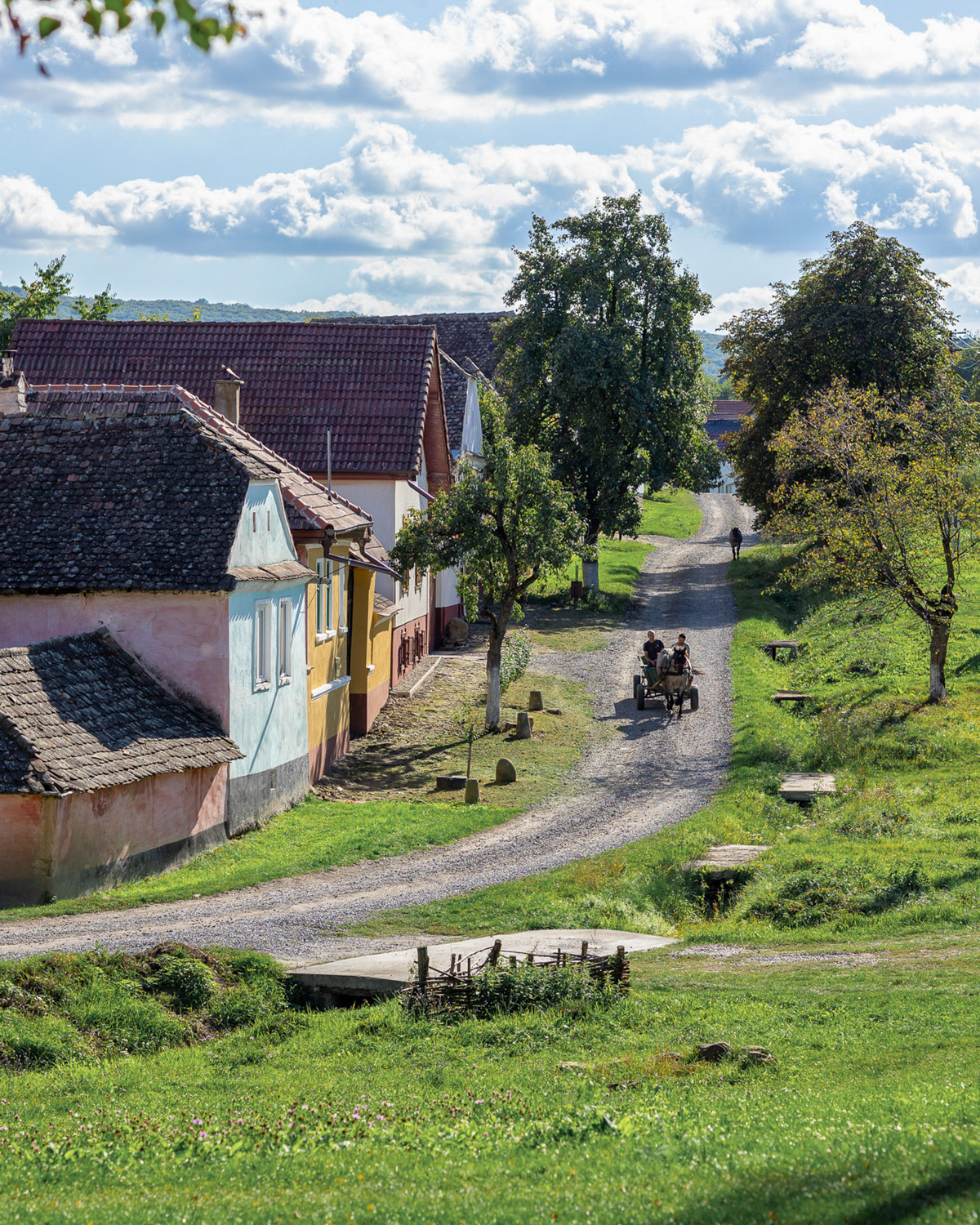 Traditional houses and rural landscape in Meșendorf, Transylvania