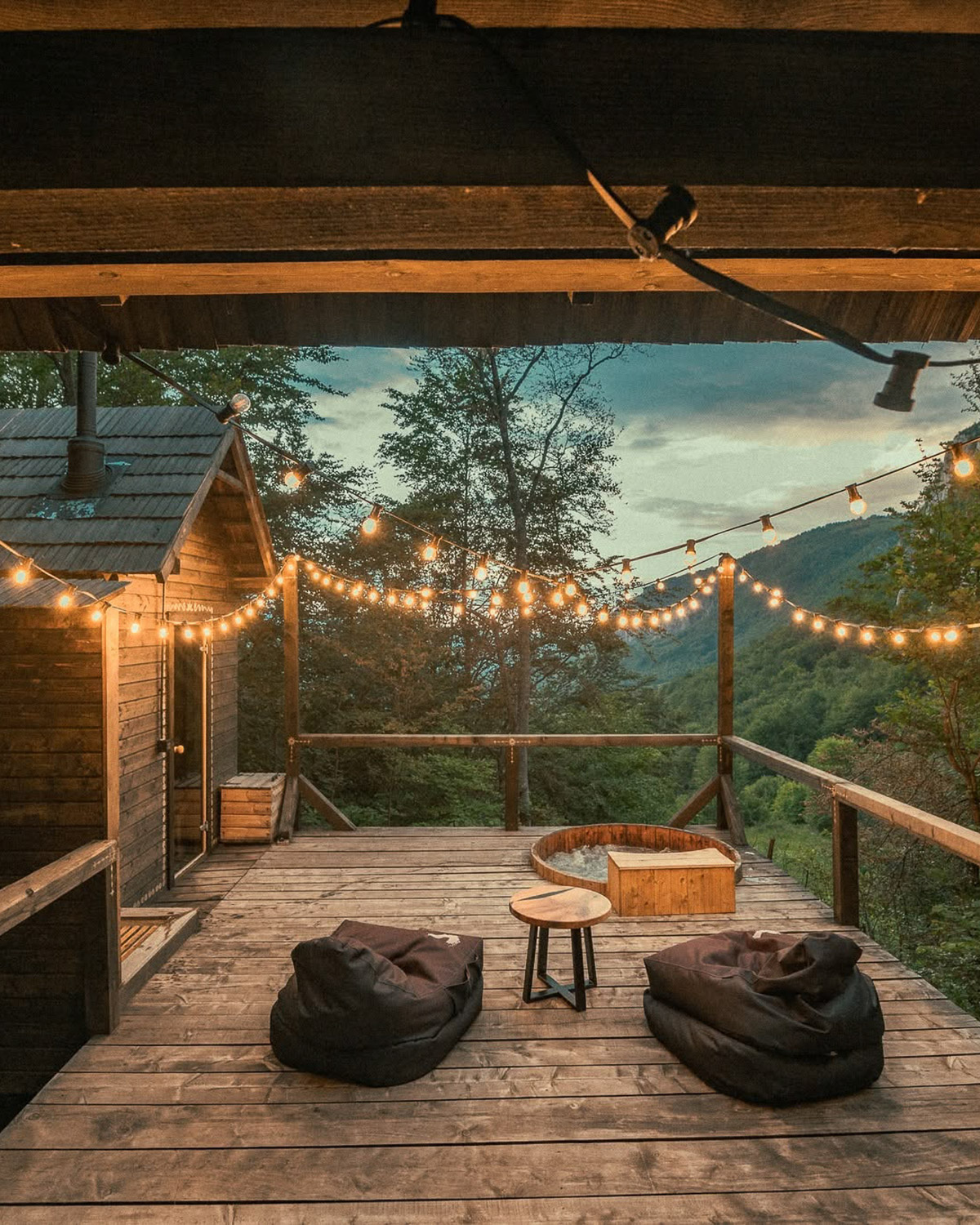 Terrace at Raven's Nest overlooking the Apuseni Mountains