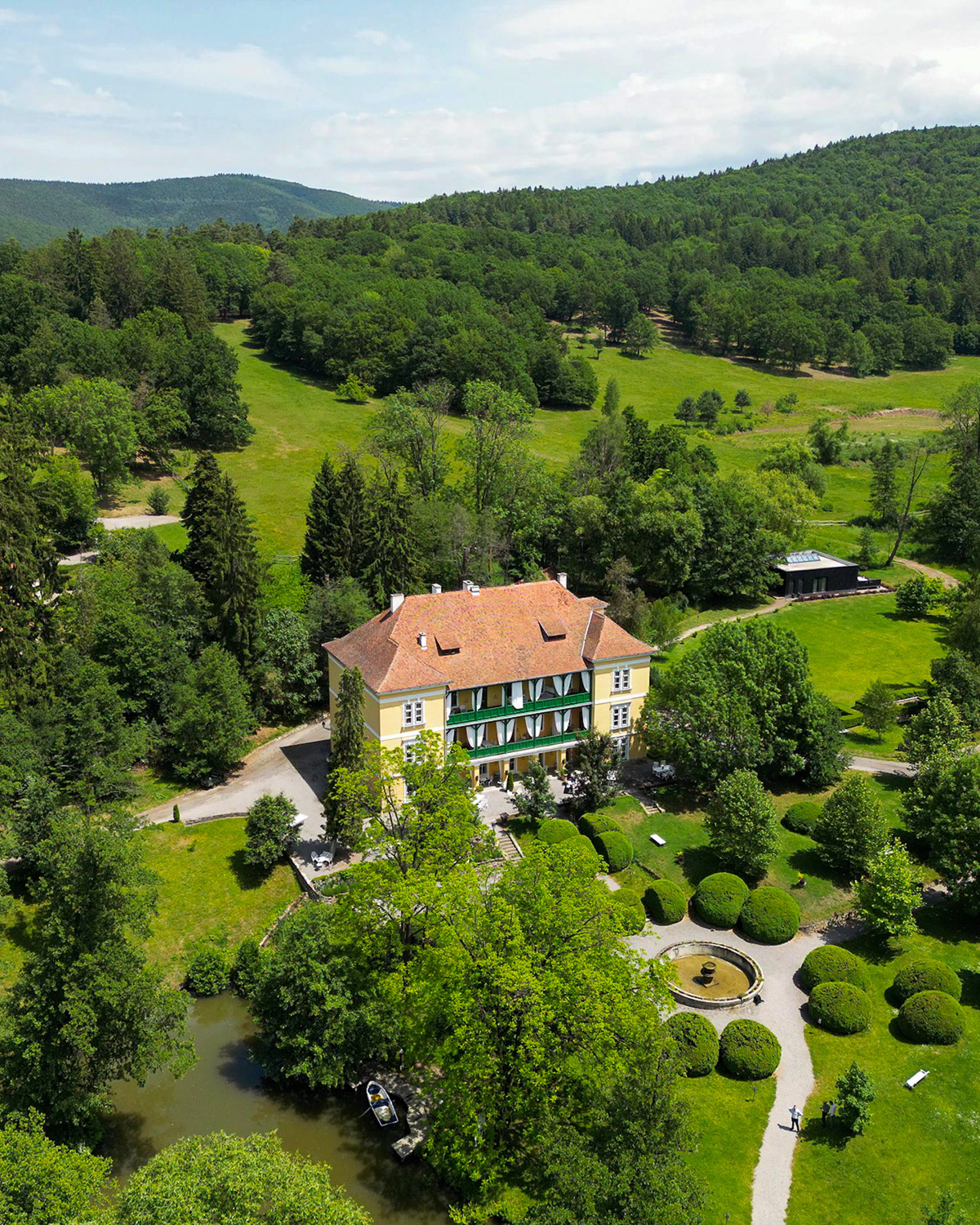 Aerial view of Zabola Estate and its surrounding landscape