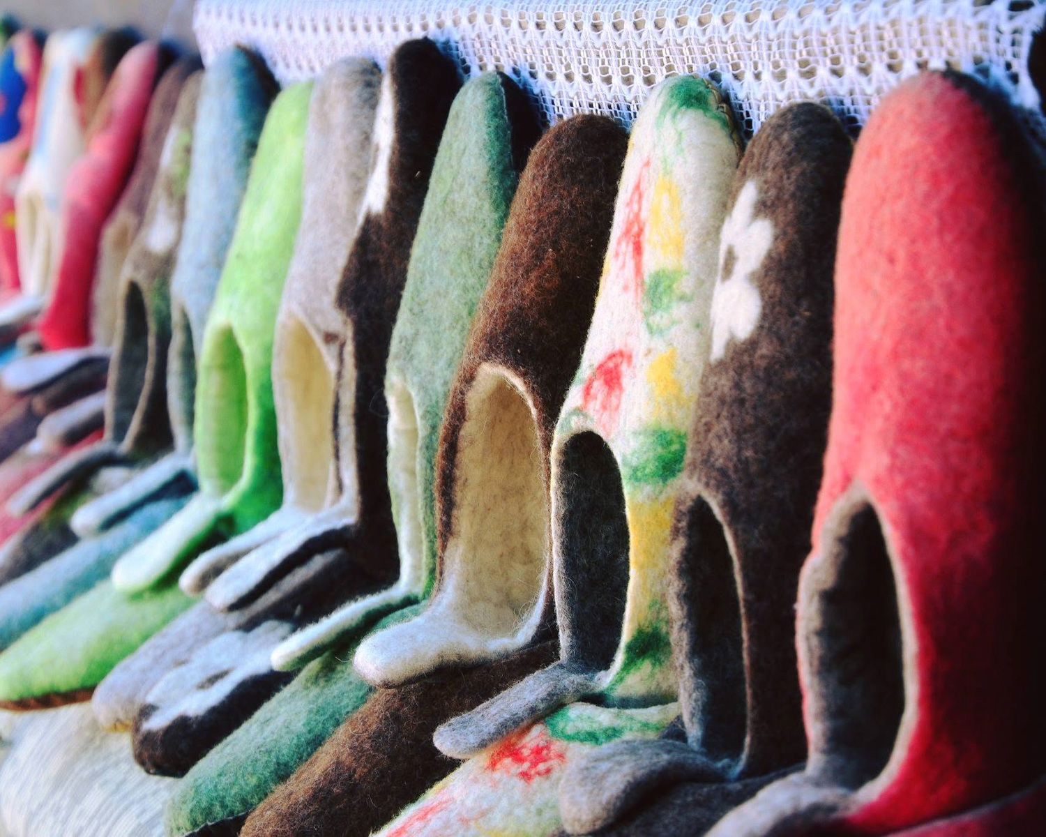 Colourful handmade felt slippers