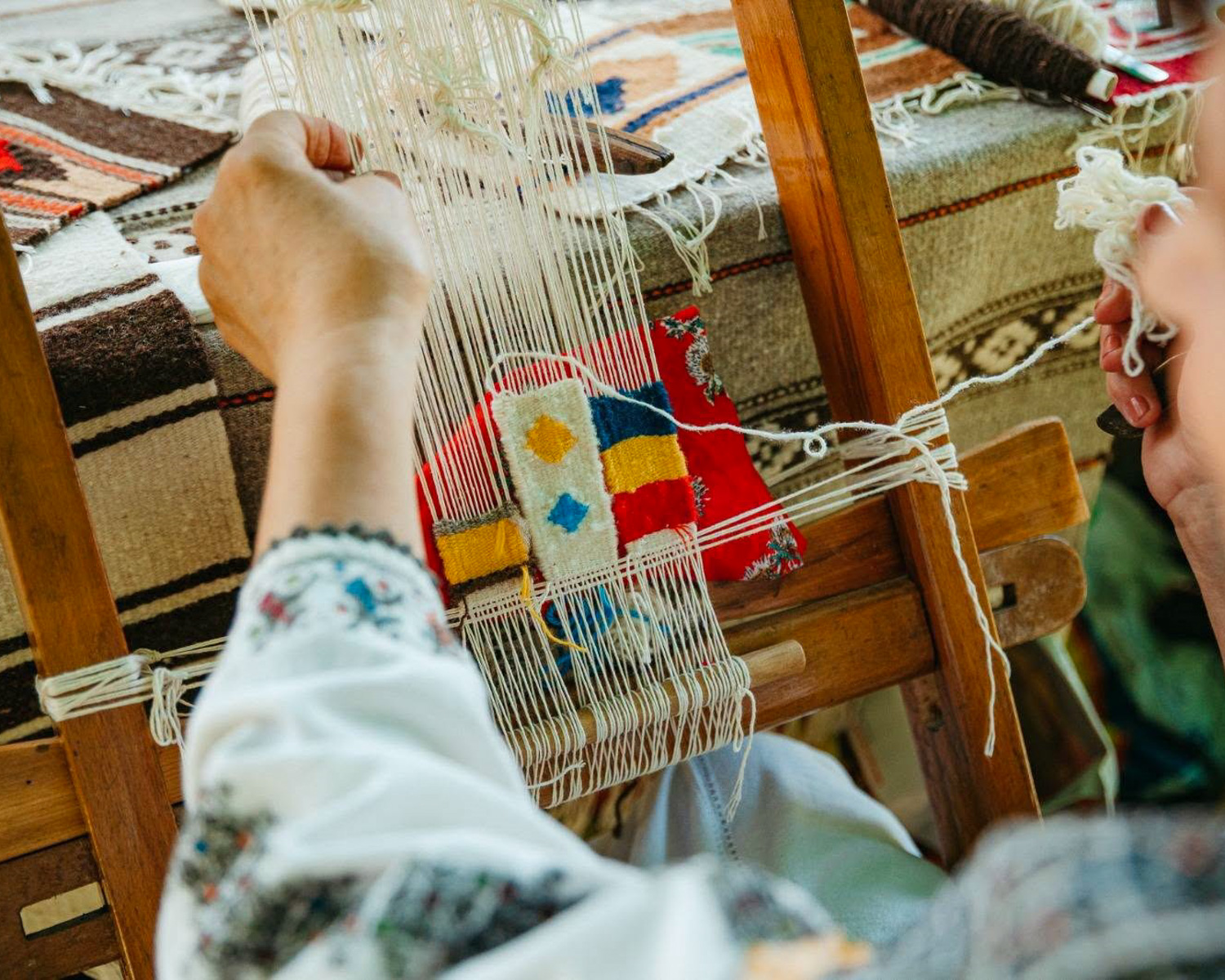 Traditional weaving on a hand loo