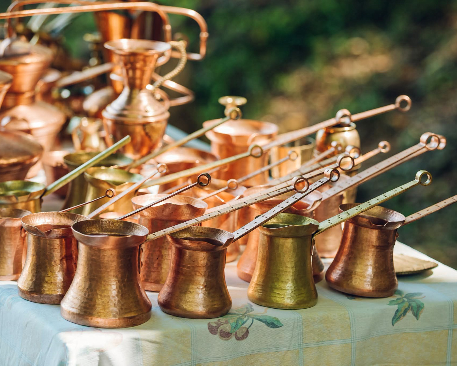 Traditional copper vessels handmade by local artisans
