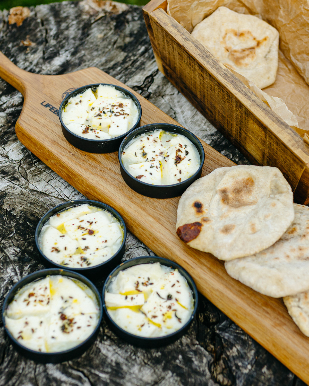 Freshly baked flatbreads with local cheese