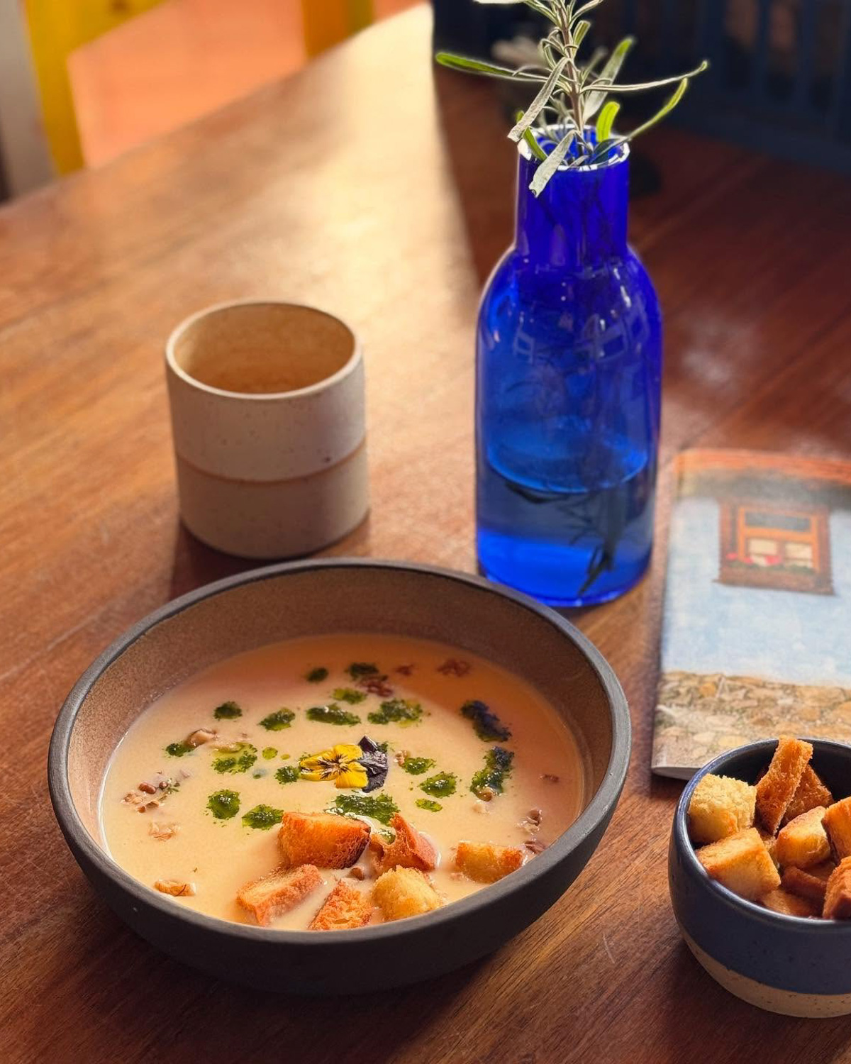 Soup served with bread at a local restaurant in Transylvania