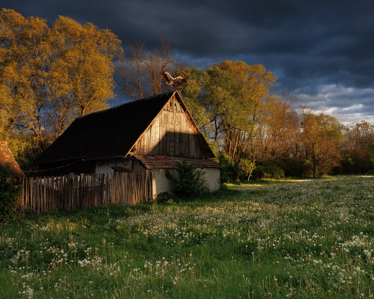 Traditional wooden barn in the Transylvanian countryside